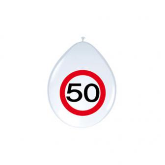 8 Ballons "Panneau de limitation de vitesse 50 ans"