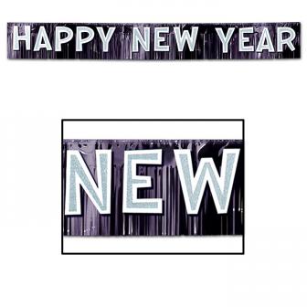 Bannière à franges "Happy new year" 25 cm x 2,7 m