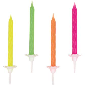 Bougies d'anniversaire fluo avec support 10 pcs