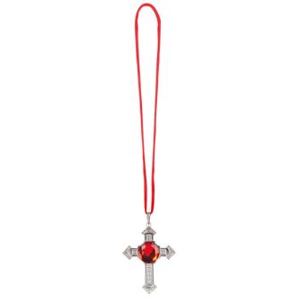 Collier avec croix mystique et diamant rouge