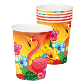 6 gobelets en carton exotiques "Flamant rose"