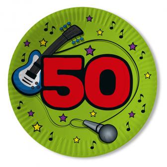 10 assiettes en carton "50 ans en musique"