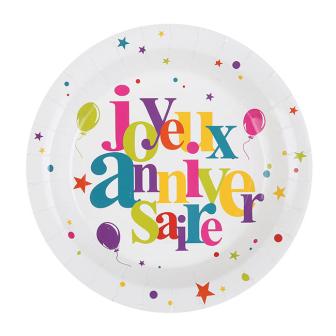 10 assiettes en carton "Anniversaire haut en couleurs"