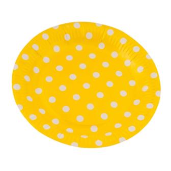 8 assiettes en carton "Pois colorés" jaune