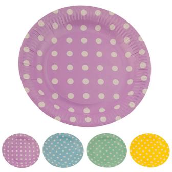 8 assiettes en carton "Pois colorés"