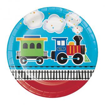 8 assiettes en carton "Train coloré" 