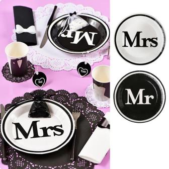 10 assiettes en carton "Mr & Mrs"