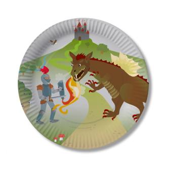 8 assiettes en carton "Chevalier & Dragon"