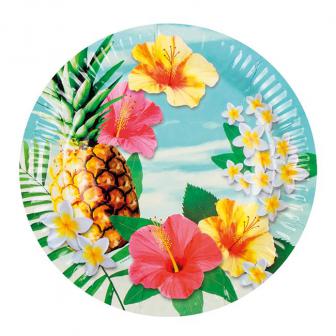 10 assiettes en carton "Hibiscus estival" 