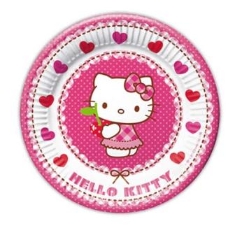 8 petites assiettes en carton "Hello Kitty au paradis des cœurs"