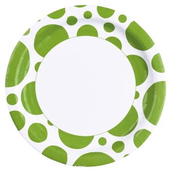 8 assiettes en carton "Pois colorés en folie" - vert clair