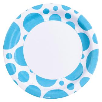 8 assiettes en carton "Pois colorés en folie" - turquoise