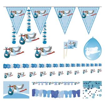 Kit de déco "Cigogne & bébé" Boy 67 pcs.