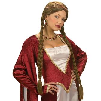 Perruque avec longues tresses "Renaissance" - marron