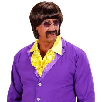 Perruque et moustache avec lunettes "Années 60" - marron