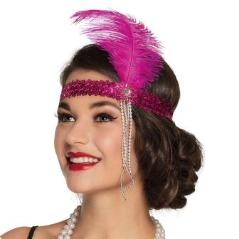 Bandeau rose avec plumes "Années 20" 