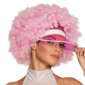 Perruque rose "Afro" avec pare-soleil