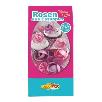 8 roses en papier comestible - rose-lilas