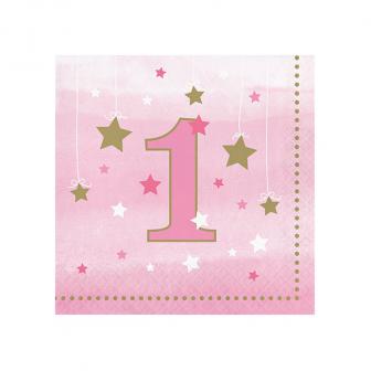 16 serviettes 1 anniversaire "Little Star" rose