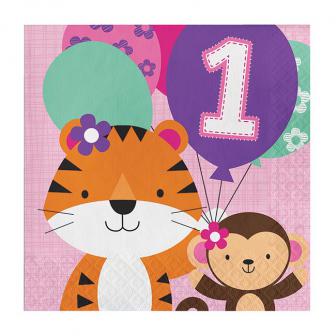 16 serviettes "Jungle Girl 1. anniversaire" 