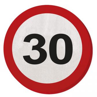 20 serviettes rondes "Panneau de limitation de vitesse 30 ans" 15,5 cm