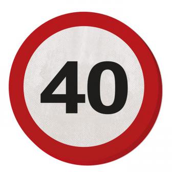 20 serviettes rondes "Panneau de limitation de vitesse 40 ans" 15,5 cm