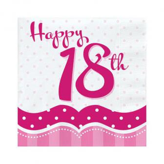 18 serviettes "Pretty Pink" Happy 18th!