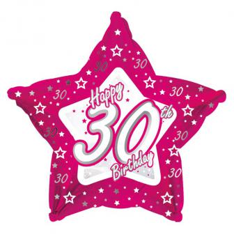 Ballon en alu en étoile "Pretty Pink" Happy 30th! 45 cm