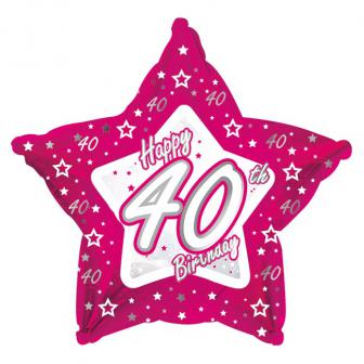 Ballon-étoile en alu Happy Birthday "Pretty Pink 40" 45 cm