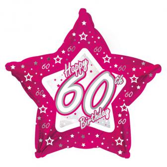 Ballon en alu en étoile "Pretty Pink" Happy 60th! 45 cm