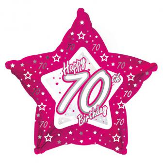 Ballon en alu en forme d'étoile Happy Birthday "Pretty Pink 70" 45 cm