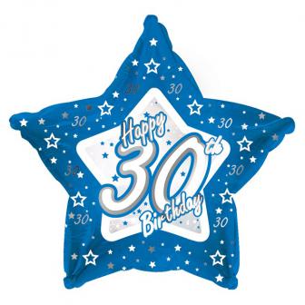 Ballon-étoile en alu Happy Birthday "Pretty Blue 30" 45 cm