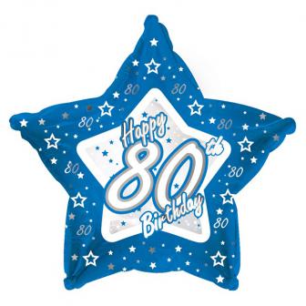 Ballon-étoile en alu Happy Birthday "Pretty Blue 80" 45 cm