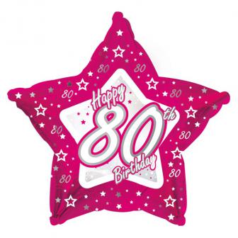 Ballon en alu en étoile "Pretty Pink" Happy 80th! 45 cm
