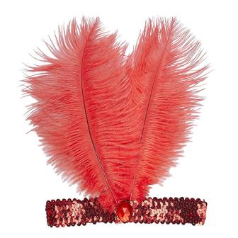 Bandeau avec plumes et diamant "Lady Années 20" - rouge