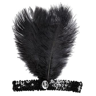 Bandeau avec plumes et diamant "Lady Années 20" - noir