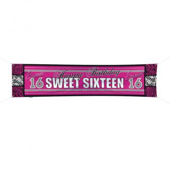 Bannière en tissu "Girly Sweet 16" 180 cm