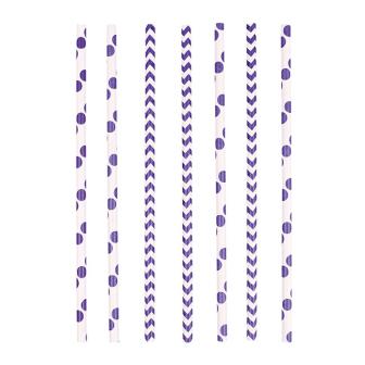 24 pailles "Zigziag & pois" - lilas