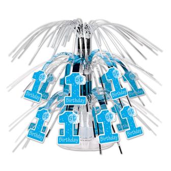 Déco de table mini fontaine "1st Birthday" 19 cm - bleu clair