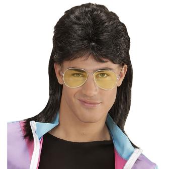 Perruque "Crazy 80's" avec lunettes - noir