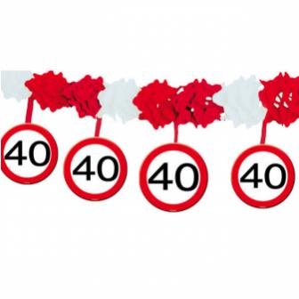 Guirlande en papier gaufré "Panneau de limitation de vitesse 40 ans" 4 m 