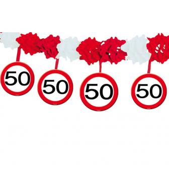 Guirlande en papier gaufré "Panneau de limitation de vitesse 50 ans" 4 m 