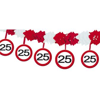 Guirlande en papier gaufré "Panneau de limitation de vitesse 25 ans" 4 m