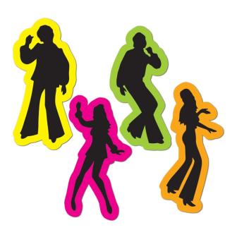 Déco de salle "Silhouettes de danseurs années 70" 4 pcs