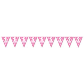 Guirlande de fanions "1st Birthday" 3,7 m - rose