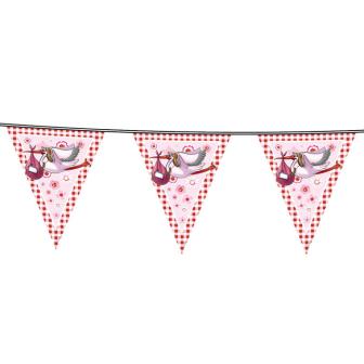 Guirlande de fanions "Cigogne & bébé" 10 m - rose