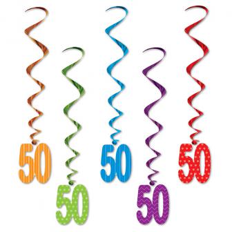 Suspensions à spirales "Pois et rayures colorés" 50 ans 5 pcs.