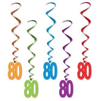 Suspensions à spirales "Pois et rayures colorés" 80 ans 5 pcs.