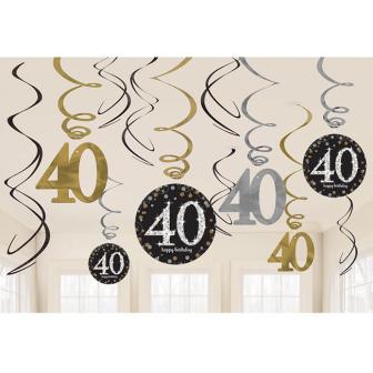 12 suspensions à spirales "Anniversaire scintillant - 40"