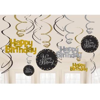 12 suspensions tourbillons "Anniversaire étincellant - Happy Birthday" 